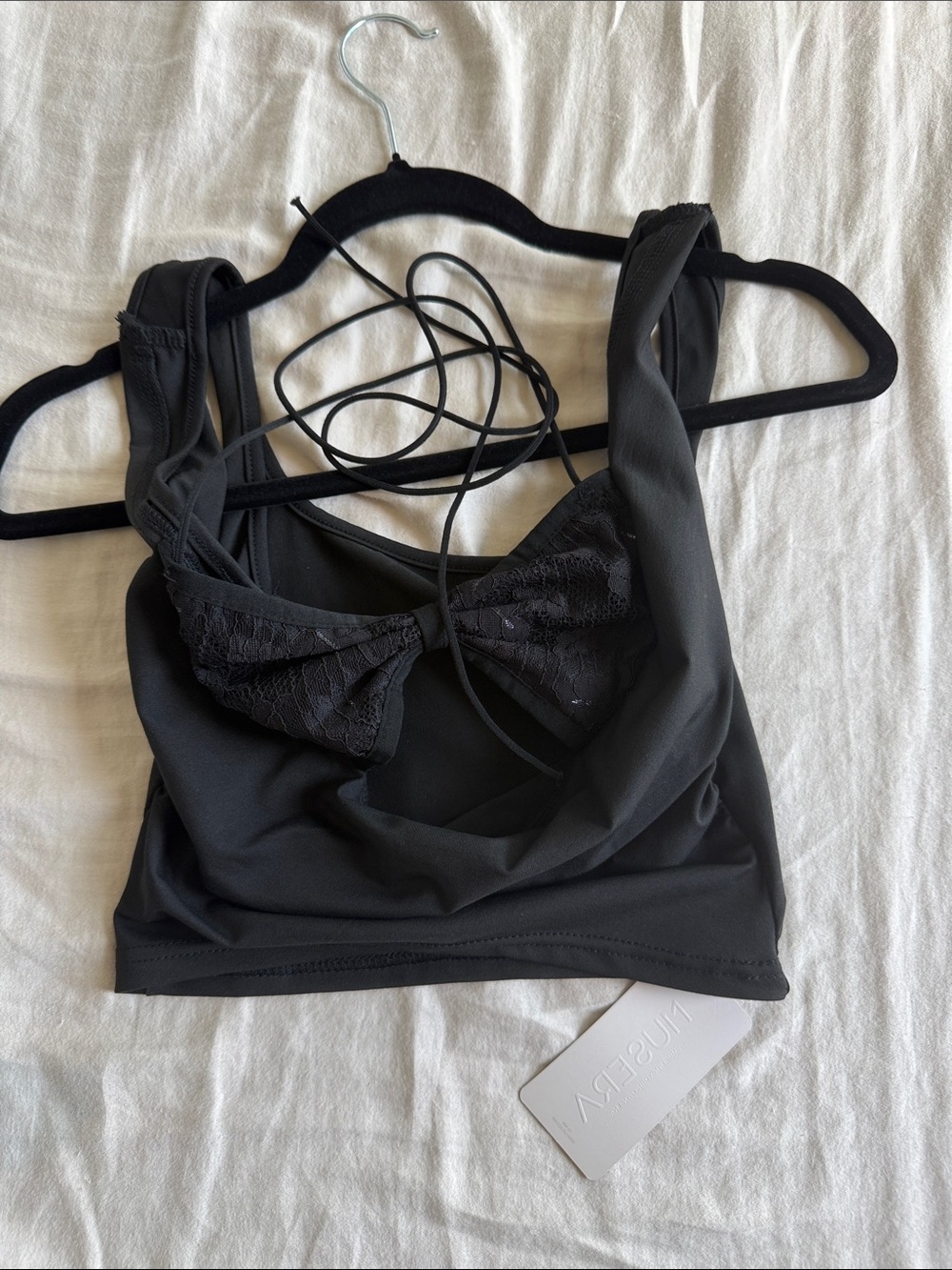 Black Lace-Detail Bralette with Strappy Back